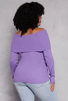 Womens Plus Size Off The Shoulder Sweater, Purple, Size 2X