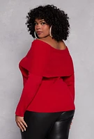 Womens Plus Size Off The Shoulder Sweater, Red, Size 3X