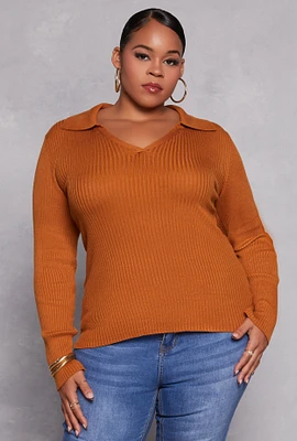 Womens Plus Johnny Collar Long Sleeve Sweater,