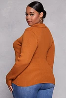 Womens Plus Johnny Collar Long Sleeve Sweater,