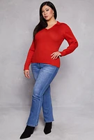 Womens Plus Size Johnny Collar Long Sleeve Sweater, Red, Size 3X