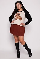 Womens Plus Size Teddy Bear Raglan Sweater, Multi, Size 2X