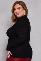 Womens Plus Size Greek Key Mock Neck Keyhole Sweater, Black, Size 1X