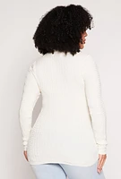 Womens Plus Size Greek Key Mock Neck Keyhole Sweater, White, Size 1X