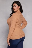 Womens Plus Size Greek Key Mock Neck Keyhole Sweater, Brown, Size 3X