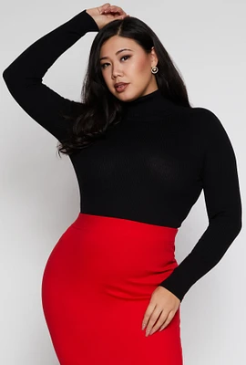 Womens Plus Ribbed Long Sleeve Turtleneck Top,