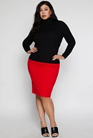 Womens Plus Size Ribbed Long Sleeve Turtleneck Top, Black, Size 3X