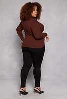 Womens Plus Size Ribbed Long Sleeve Turtleneck Top, Brown, Size 2X