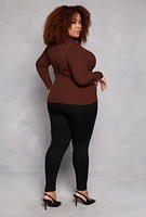 Womens Plus Size Ribbed Long Sleeve Turtleneck Top, Brown, Size 3X