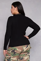 Womens Plus Size Ribbed Mock Neck Top, Black, Size 3X