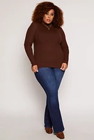 Womens Plus Size Ribbed Mock Neck Top, Brown, Size 1X