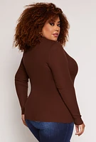 Womens Plus Size Ribbed Mock Neck Top, Brown, Size 1X