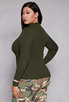 Womens Plus Size Ribbed Mock Neck Top, Green, Size 1X