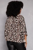 Womens Plus Size Animal Print Batwing Sleeve Top, Brown, Size 1X