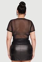 Womens Plus Size Faces Graphic Print Mesh Crop Top, Multi, Size 2X