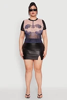 Womens Plus Size Graphic Print Mesh Tee, Multi, Size 2X