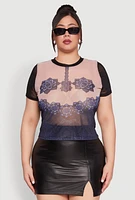 Womens Plus Size Graphic Print Mesh Tee, Multi, Size 2X