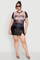 Womens Plus Size Graphic Print Mesh Tee, Multi, Size 2X