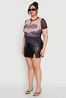 Womens Plus Size Graphic Print Mesh Tee, Multi, Size 1X