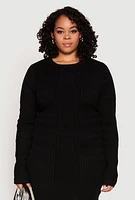 Womens Plus Daisy Cable Knit Crew Neck Sweater,