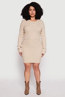Womens Plus Daisy Cable Knit Crew Neck Sweater,