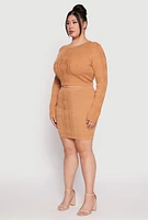 Womens Plus Size Daisy Cable Knit Crew Neck Sweater, Brown, Size 2X