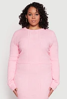 Womens Plus Size Daisy Cable Knit Crew Neck Sweater, Pink, Size 2X