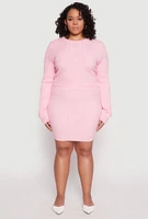 Womens Plus Size Daisy Cable Knit Crew Neck Sweater, Pink, Size 2X