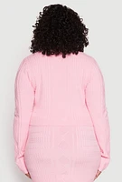 Womens Plus Size Daisy Cable Knit Crew Neck Sweater, Pink, Size 2X