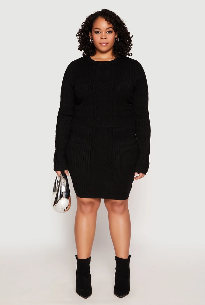 Womens Plus Daisy Cable Knit Pencil Skirt, 1X