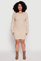 Womens Plus Daisy Cable Knit Pencil Skirt, Khaki,