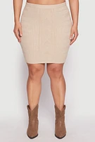 Womens Plus Daisy Cable Knit Pencil Skirt, Khaki,