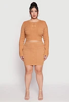 Womens Plus Daisy Cable Knit Pencil Skirt, Khaki,