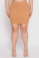 Womens Plus Size Daisy Cable Knit Pencil Skirt, Khaki, Size 1X