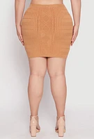 Womens Plus Size Daisy Cable Knit Pencil Skirt, Khaki, Size 1X