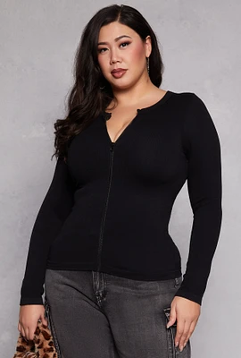 Womens Plus Seamless Zip Front Top,