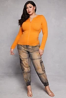 Womens Plus Size Seamless Zip Front Top, Yellow, Size 1X
