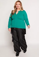 Womens Plus Size Seamless Zip Front Top, Green, Size 1X