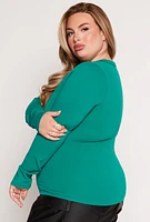 Womens Plus Size Seamless Zip Front Top, Green, Size 1X