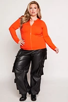 Womens Plus Size Seamless Zip Front Top, Orange, Size 3X