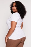 Womens Plus Size Seamless Greek Key Scoop Neck Top, White, Size 2X