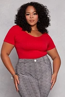 Womens Plus Size Seamless Greek Key Scoop Neck Top, Red, Size 2X