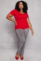 Womens Plus Size Seamless Greek Key Scoop Neck Top, Red, Size 2X