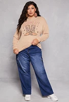 Womens Plus Size Howdy Hooded Sweatshirt, Beige, Size 1X
