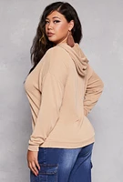 Womens Plus Size Howdy Hooded Sweatshirt, Beige, Size 1X