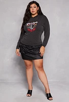 Womens Plus Size Textured Knit Garage Graphic Sweatshirt, Grey, Size 1X