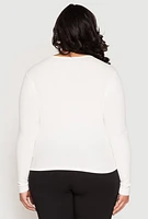 Womens Plus Size Ribbed Knit Keyhole Top, White, Size 3X
