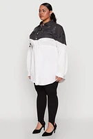 Womens Plus Denim Detail Distressed Tunic Shirt, White,