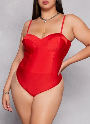 Womens Plus Size Haute Monde Solid Bustier Bodysuit, Red, Size 3X