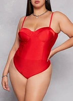 Womens Plus Size Haute Monde Solid Bustier Bodysuit, Red, Size 3X